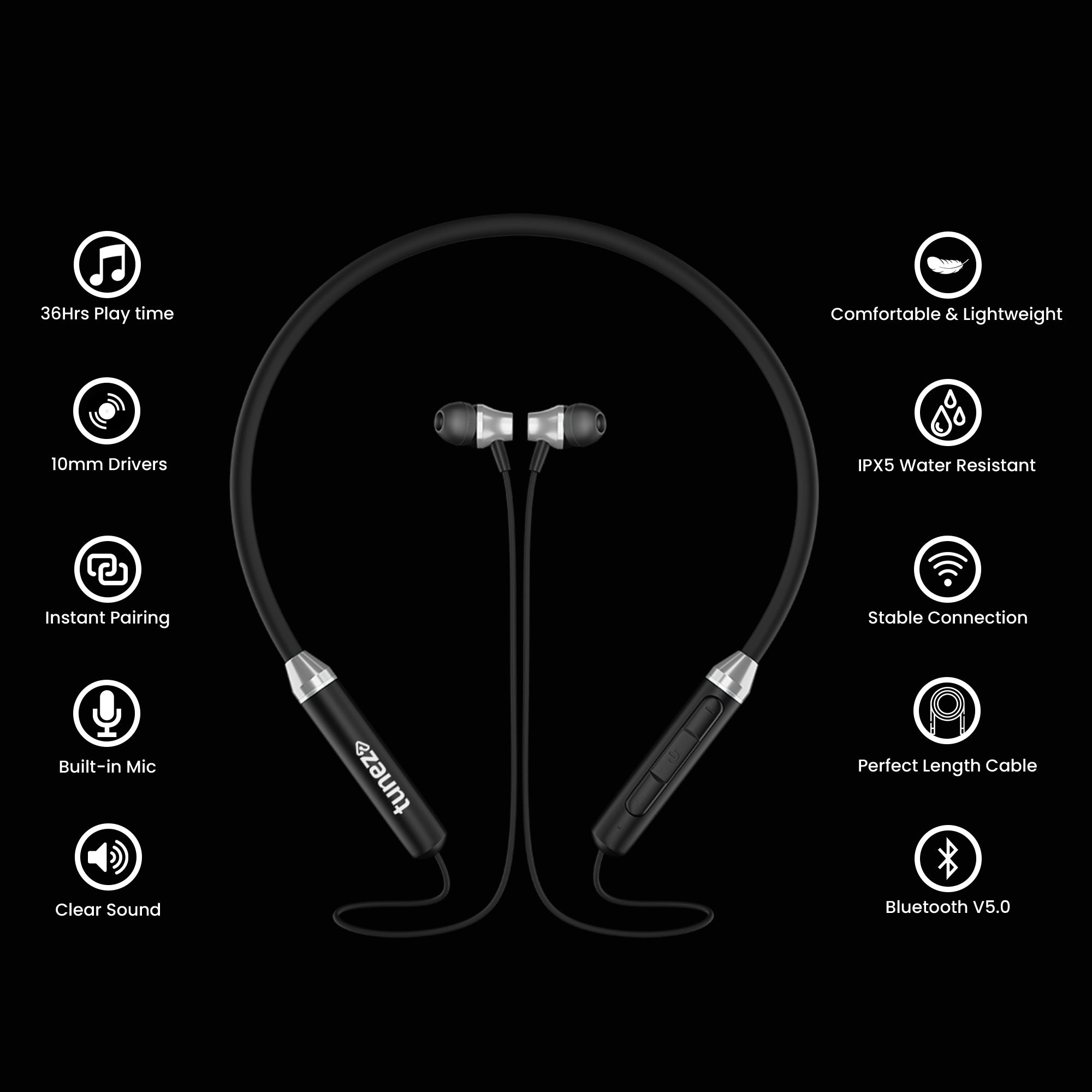 Tunez Rhythm R47 Wireless Bluetooth Earphone - Neck Band - tunez