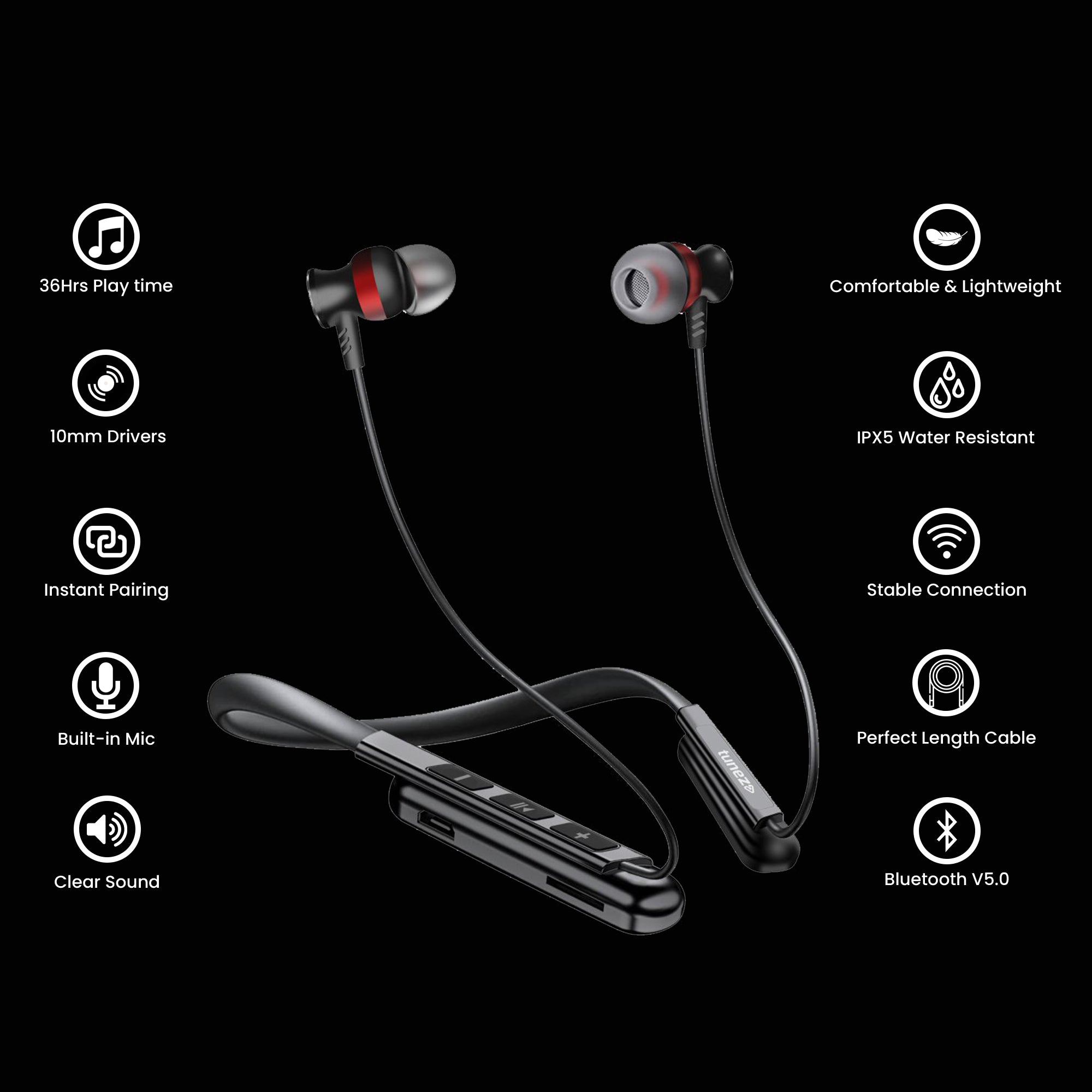 Tunez Rhythm R16 Wireless Bluetooth Earphone Neck Band